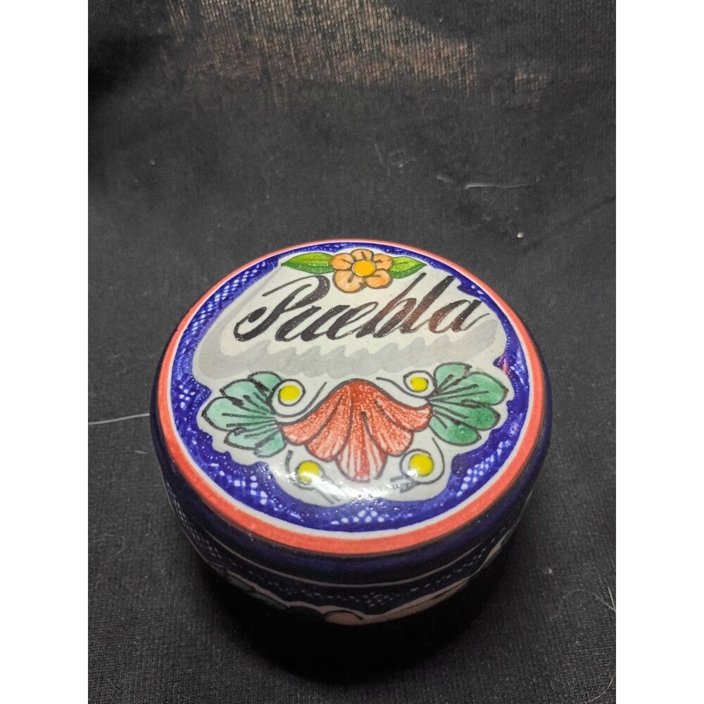 Garcia Puebla Mexico Talavera Trinket Box 3.5" Hecho a Mano Hand Painted